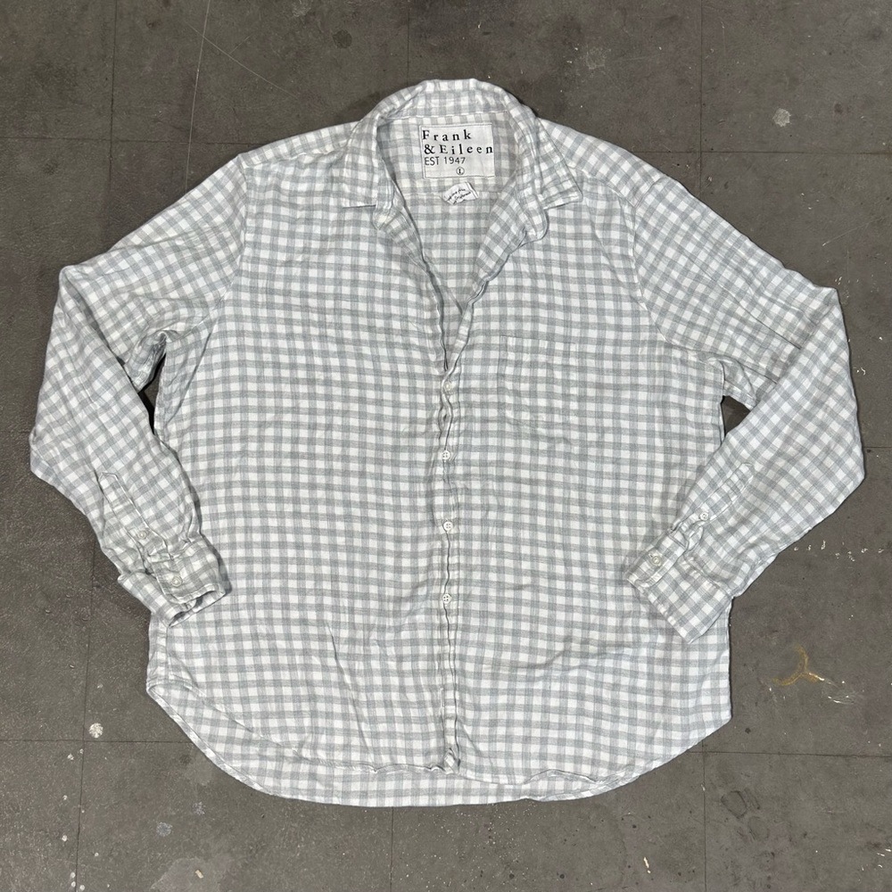 Frank & Eileen "Eileen" Flannel Button Up Shirt Womens L Gray White Check Plaid